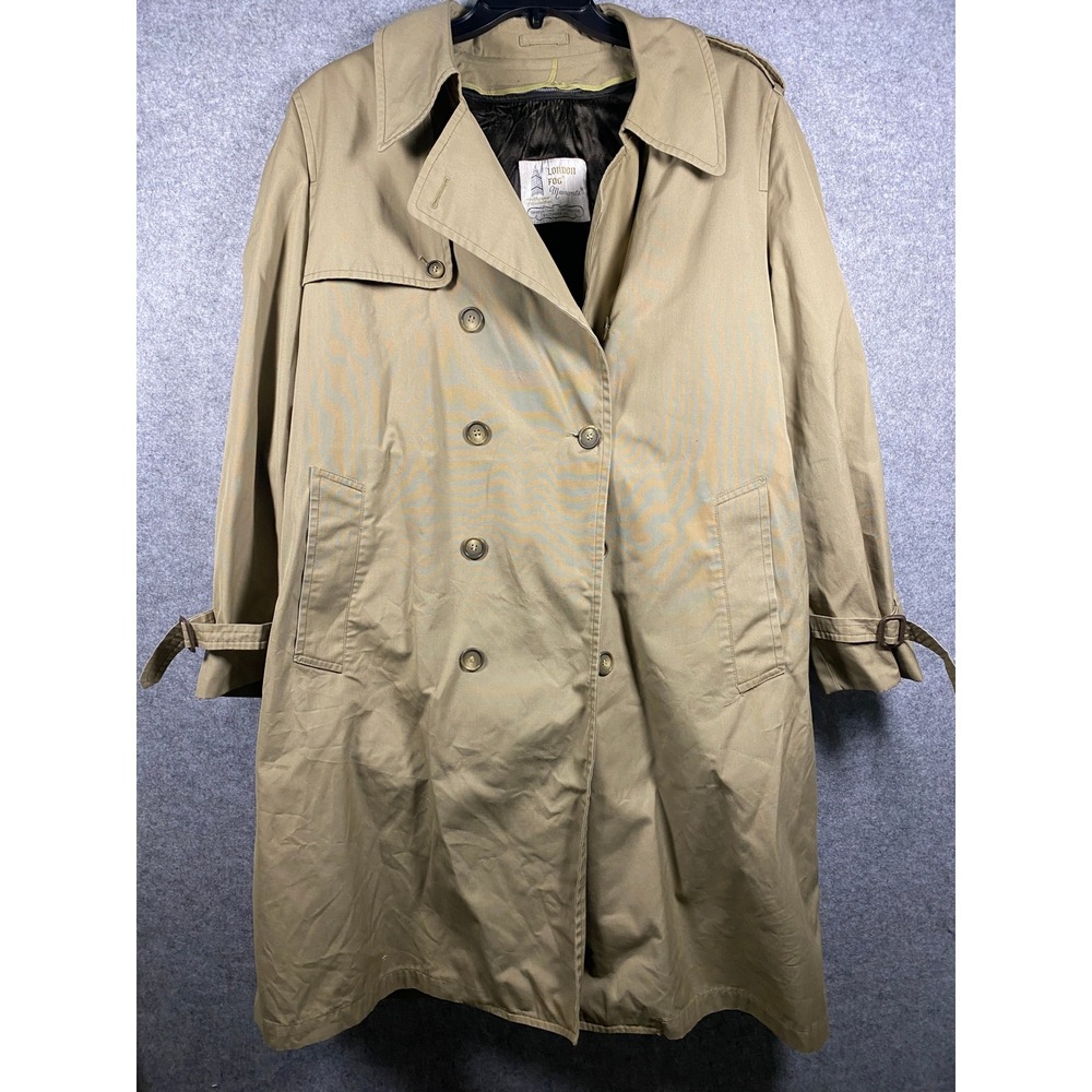 Vintage London Fog Maincoats Trench Coat Tan Khaki Double Breasted Mens 44 Reg